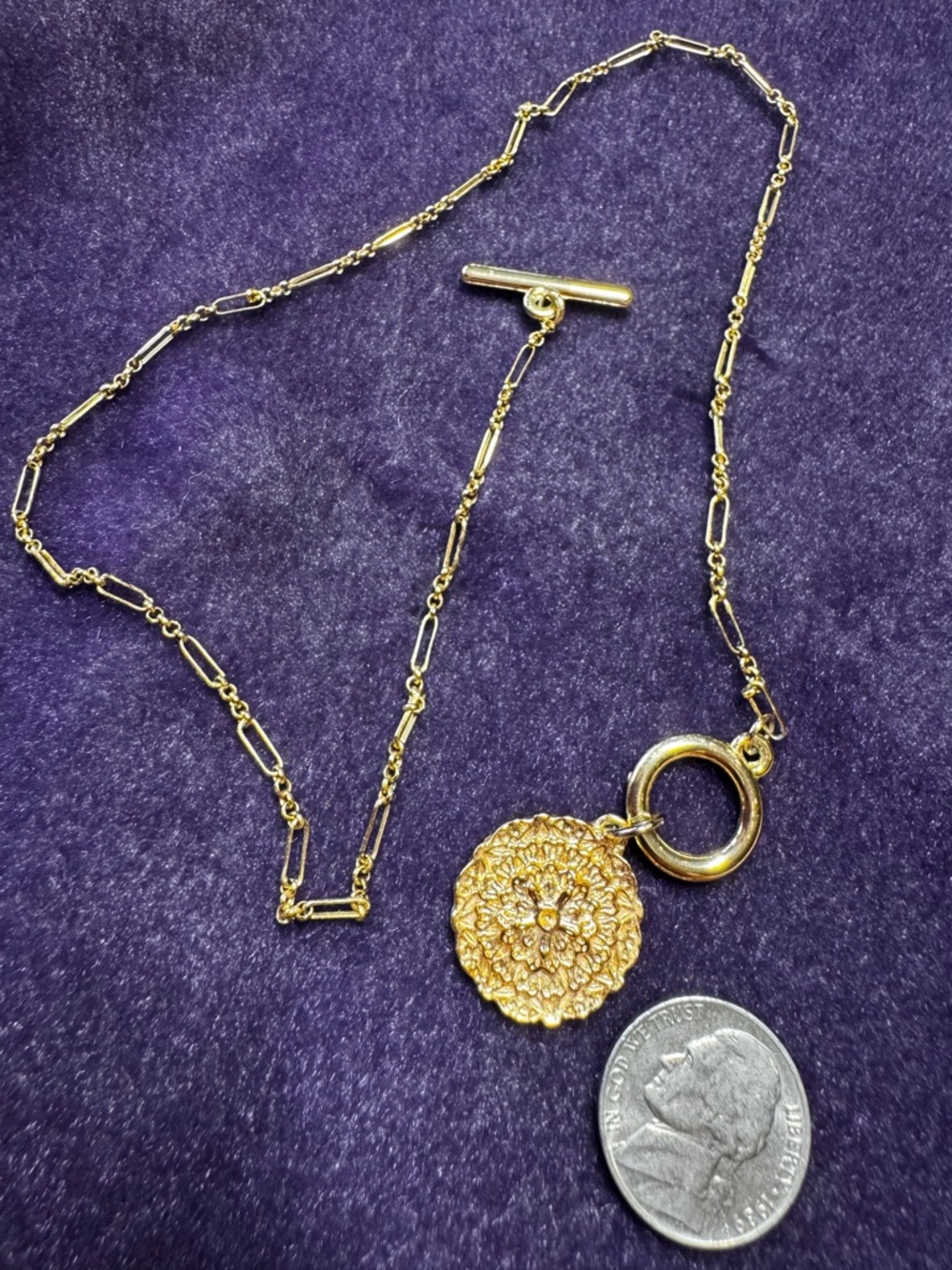 Gold Floral Medallion Toggle Necklace - Women Jewelry